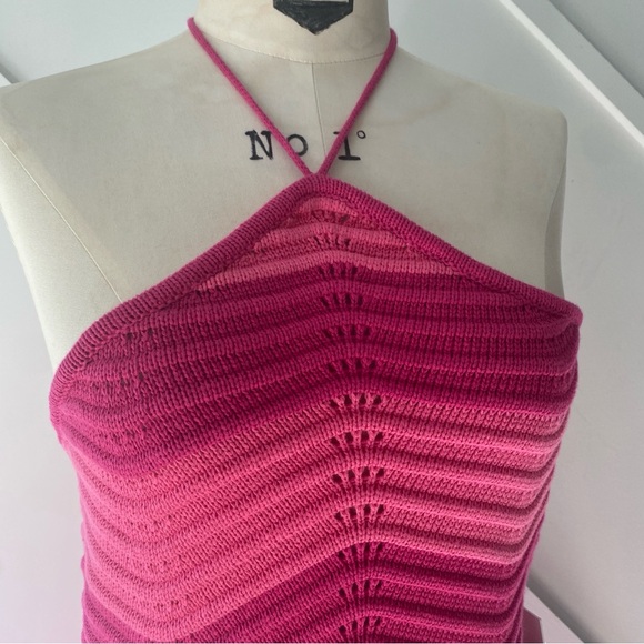 Reformation Genni Novelty Open Crochet Knit Dress  Fuschia/Flambé Stripe - S - Picture 5 of 13